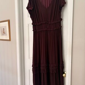 Current Air Women’s Eggplant Purple Ruffled V-Neck Maxi Dress Sz Medium